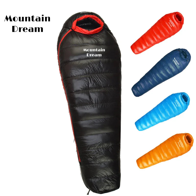 Winter Down Sleeping Bag for Adults – Mummy Style White Goose Down, Warm & Three-Season Camping Bag