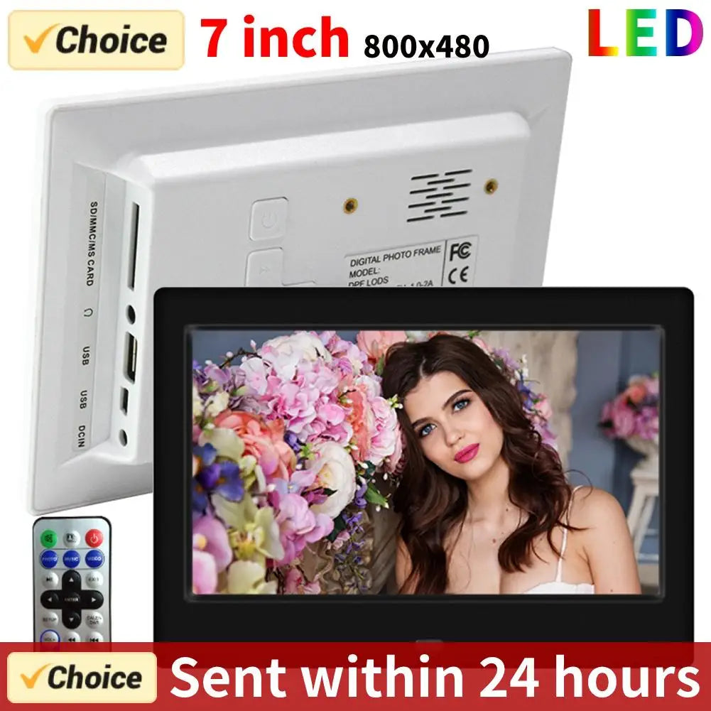 7 Inch HD Digital Photo Frame – 800x480 LED Smart Electronic Photo Album | LCD Display, MP3/MP4 Music Player, Remote Control Digital Picture Frame