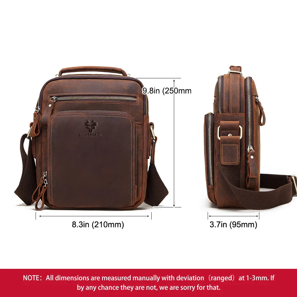 HUMERPAUL Genuine Leather Men's Shoulder Bag – Vintage Crossbody, Large Capacity Messenger Tote for Travel