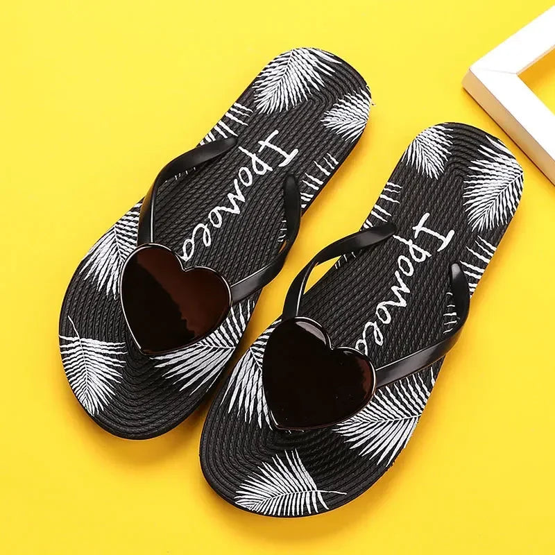 Women’s Heart Love Cloud Flip Flops - Summer Beach, Home & Bathroom Platform Slides