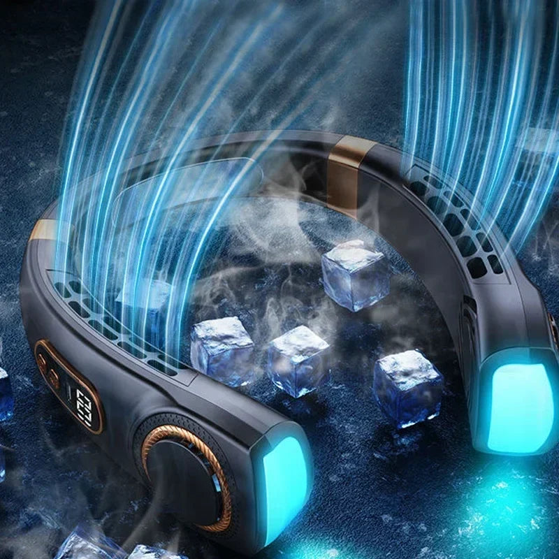 Portable Neck Fan - Hands Free Bladeless Personal Cooling Fan with LED, 4 Cooling Plates & 4000mAh Rechargeable Battery