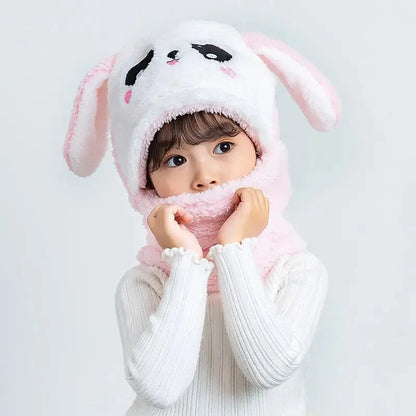 Fashionable Autumn & Winter Children's Cartoon Hat & Scarf Set - Double Layer Wool Warm Hat for Boys & Girls