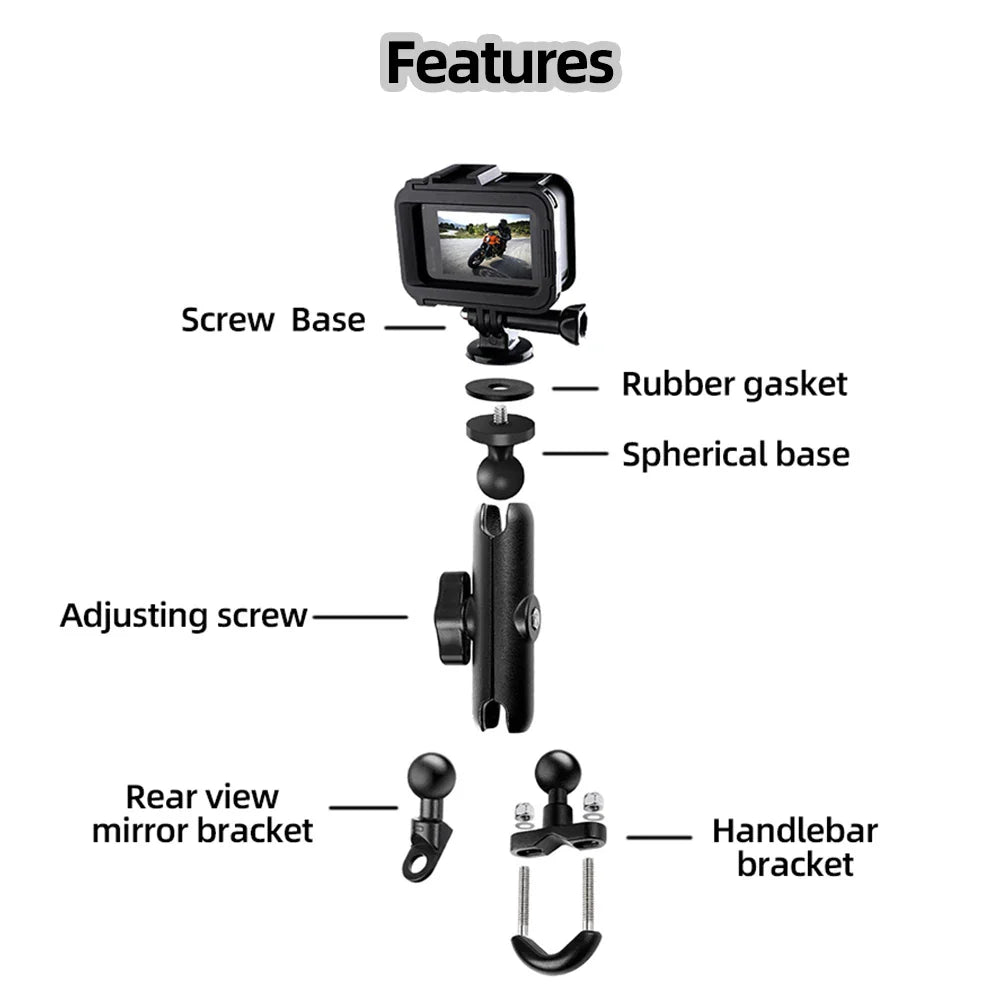 Motorcycle Handlebar & Mirror Mount – GoPro 13/12/11/10/9, Insta360, SJCAM & DJI Osmo Action Camera Bicycle & Bike Bracket Accessories Holder