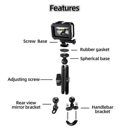 Motorcycle Handlebar & Mirror Mount – GoPro 13/12/11/10/9, Insta360, SJCAM & DJI Osmo Action Camera Bicycle & Bike Bracket Accessories Holder