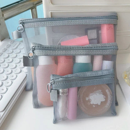 1/3PCS Black Mesh Clear Cosmetic Bag Set Portable Travel Makeup Toiletry Organizer Pouch Storage Case