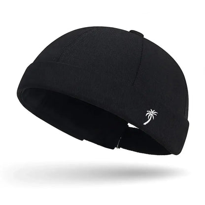 Unisex Brimless Docker Beanie Hat – Spring Autumn Streetwear Hip Hop Embroidered Coconut Tree Cap for Men & Women