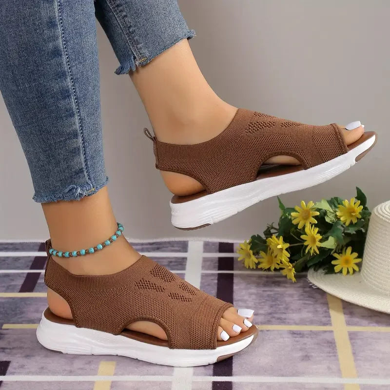 Women’s Summer Mesh Open-Toe Sandals – Comfortable Round Toe Casual Sports Shoes with Thick Sole