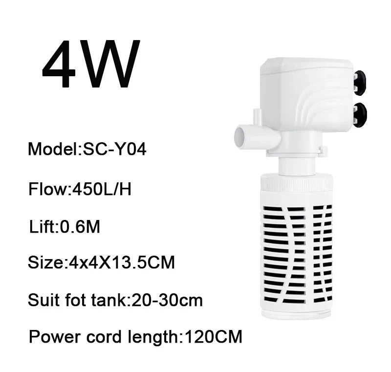 3 in 1 Aquarium Filter Pump – Silent Submersible Air Oxygen Aerator, Water Changer & Wave Maker, 220