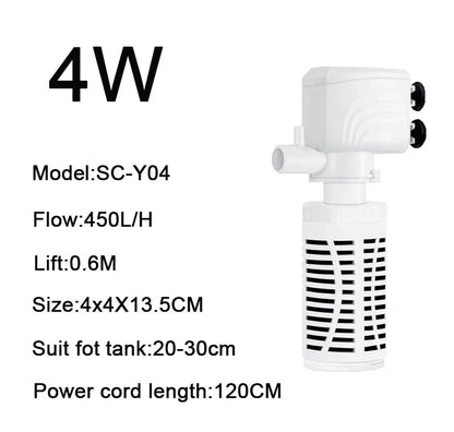 3 in 1 Aquarium Filter Pump – Silent Submersible Air Oxygen Aerator, Water Changer & Wave Maker, 220