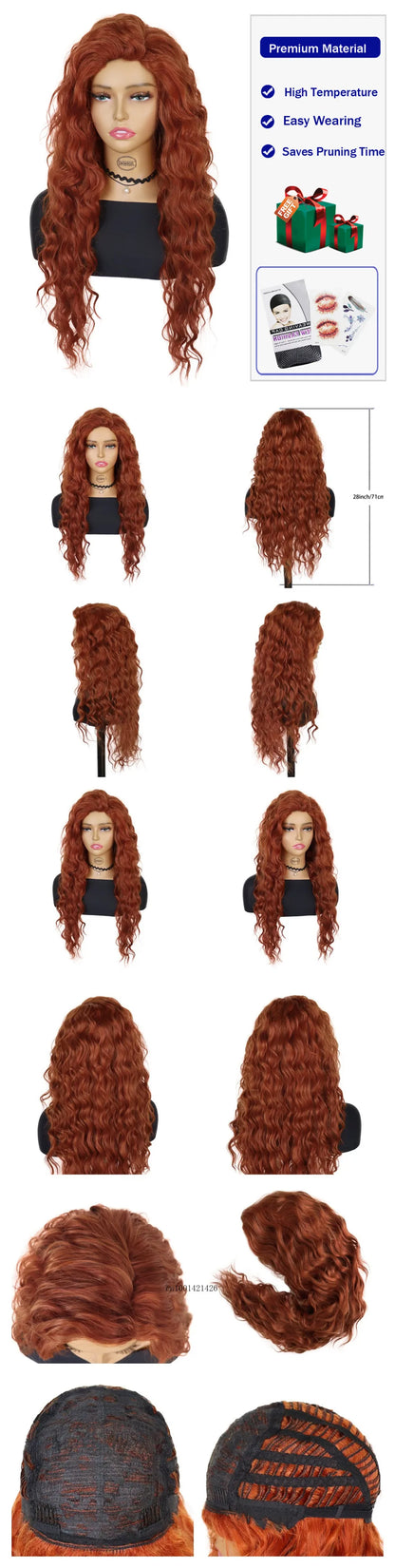 Ash Blonde Synthetic Wig – 26" Long Curly Ombre Hair, Fluffy Wave Wig for Women, Costume & Party Wig