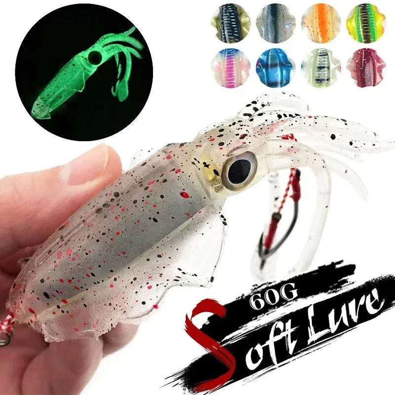 ZUKIBO Soft Squid Fishing Lure - Luminous UV Octopus Jig Bait for Deep Sea Boat Trolling