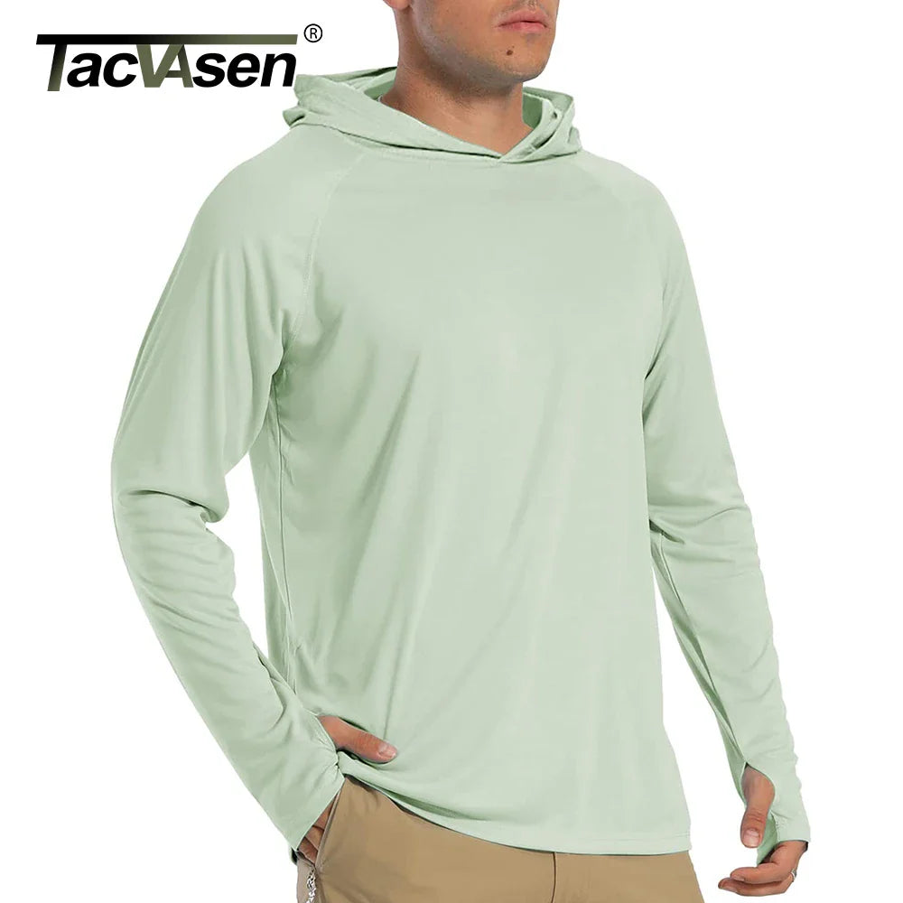 TACVASEN Men's Sun Protection Hoodie T-Shirt – UV-Proof, Lightweight, Breathable Long Sleeve Quick-Dry Top