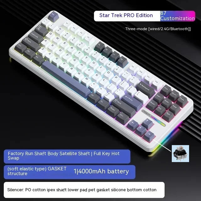 AULA F87 Pro Tri-Mode Mechanical Keyboard – 2.4G/USB/Bluetooth, 87-Key, 5-Layer Silencing, Ideal for Gaming & Typing