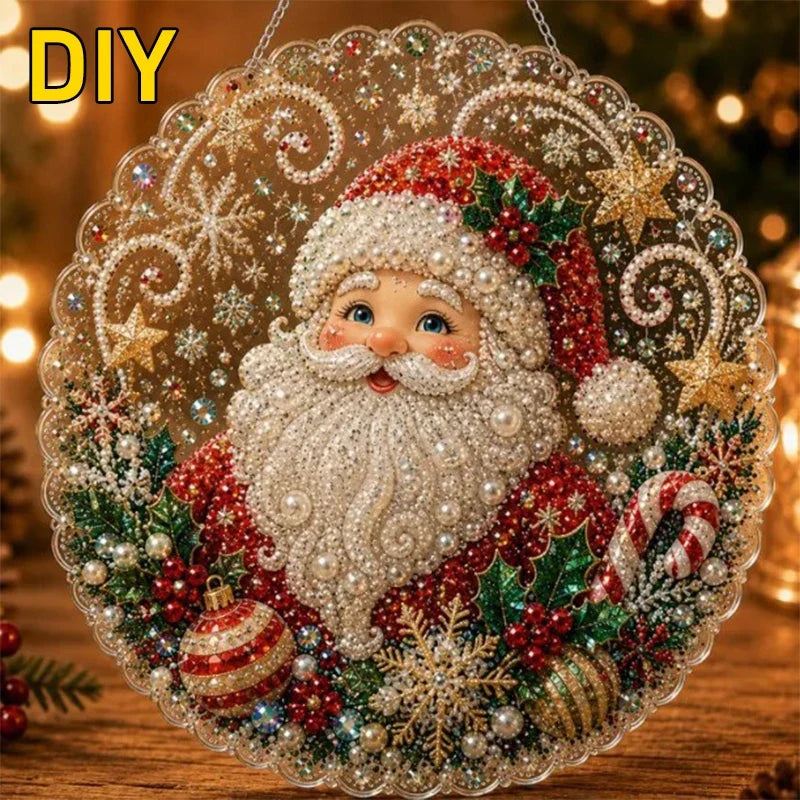 Christmas Pearl Diamond Painting Suncatcher Kit - DIY Acrylic Round Bead Craft for Wall & Window Decor