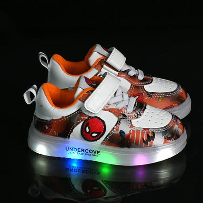 Disney LED Light Kids Shoes – Breathable Spiderman Sneakers for Boys & Girls, Cartoon Casual Sport Footwear