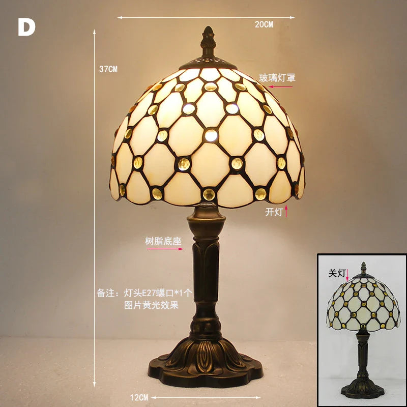 Retro Stained Glass Table Lamp – Colorful E27 Art Lampshade, Mediterranean Baroque Style Bedside Bedroom Décor Light