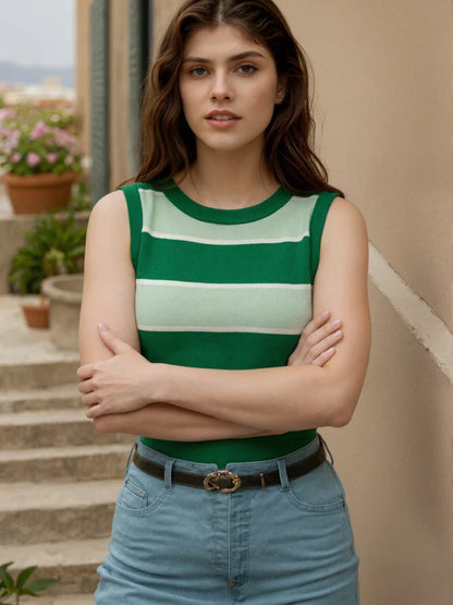 Women's Striped Slim Fit Crop Tank Top – Fashion Sleeveless Summer Vest 2026