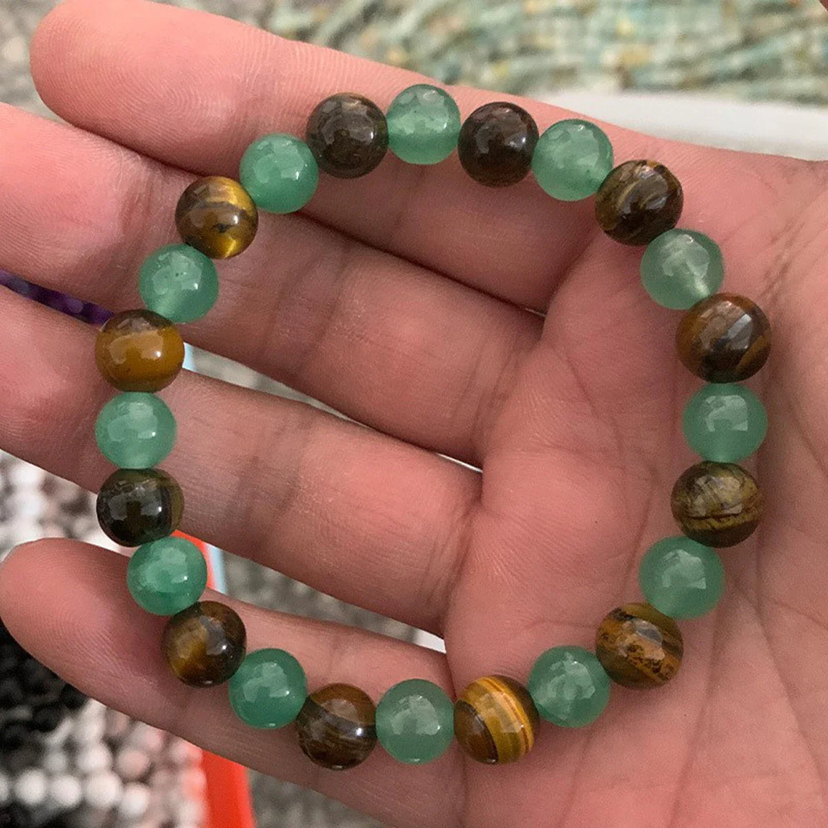 Natural Gemstone Wealth Bracelet – Tiger Eye & Aventurine Vintage Style Beaded Jewelry for Men & Women Gift