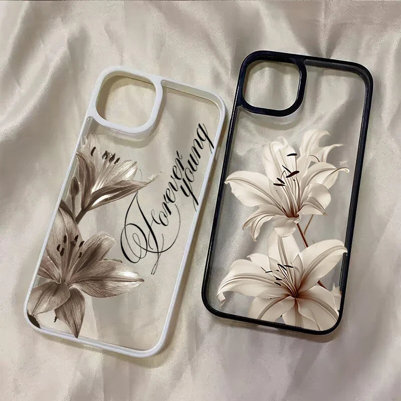 Vintage Lily Floral iPhone Case - Shockproof Protective Cover for iPhone 11–17 Series