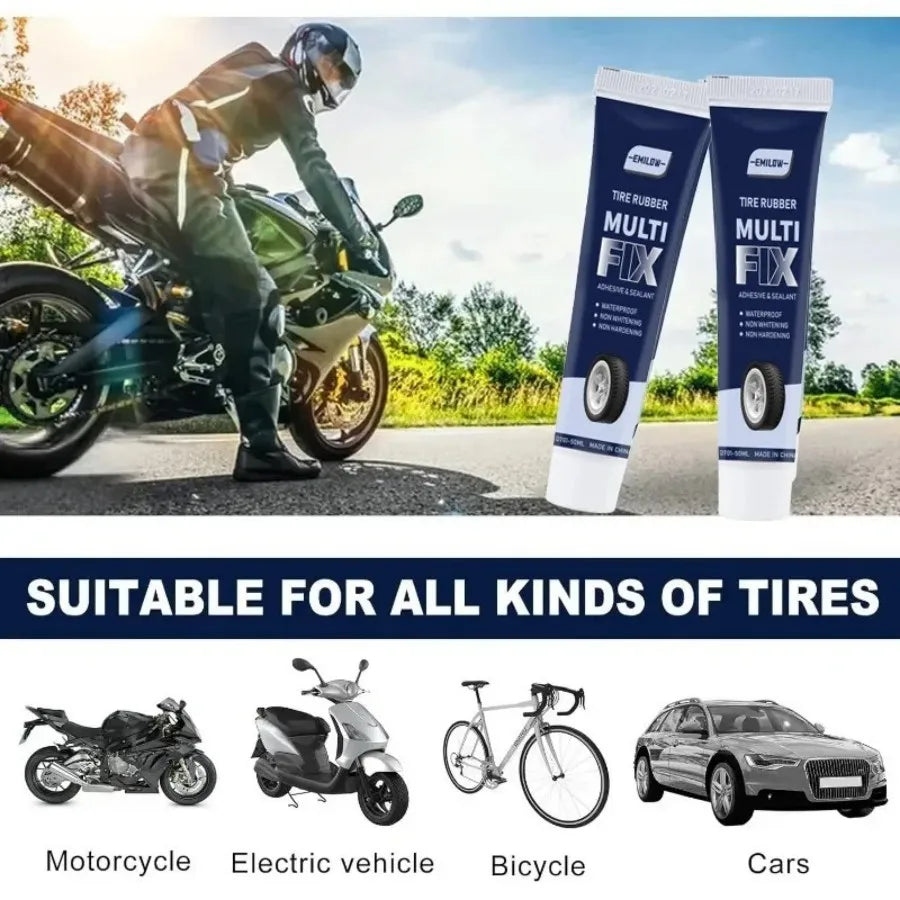 Universal Tire Repair Glue - Non-Corrosive Rubber Sealant for Tire Scratches & Crack Repair