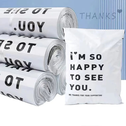 INPLUSTOP 50PCS White Thick Express Bags – Waterproof Clothing Packaging with "THANKS" Print, Courier Envelope Pouches