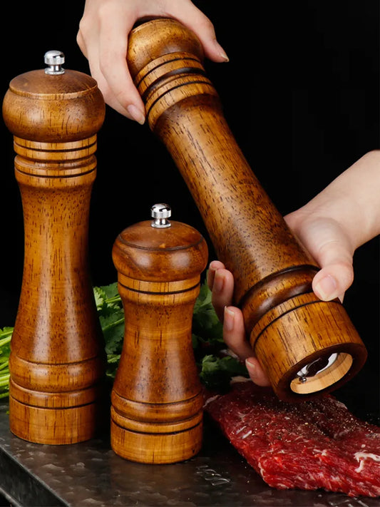 Solid Wood Salt and Pepper Grinder Set: 5", 8", 10" - Adjustable Ceramic Grinder, Kitchen Cooking Tools