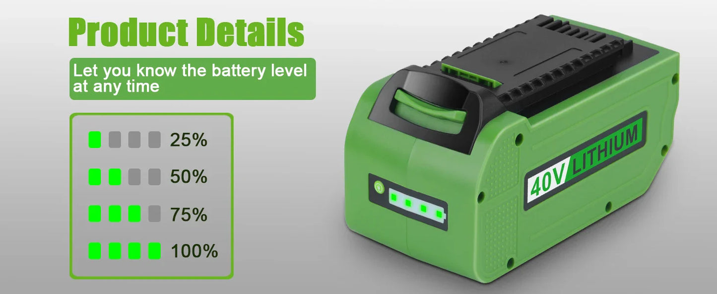 Greenworks 40V 6.0Ah G-MAX Li-Ion Battery – Compatible with 29472, 29462, 29252, 20202, 22262 Cordless Power Tools (Not Gen 1)
