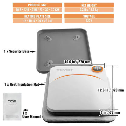VEVOR Portable Heat Press Machine - 9x9/12x10 Inch, DIY Shirt Printing, Multifunctional Sublimation Transfer for HTV Vinyl, T-Shirt & Bag