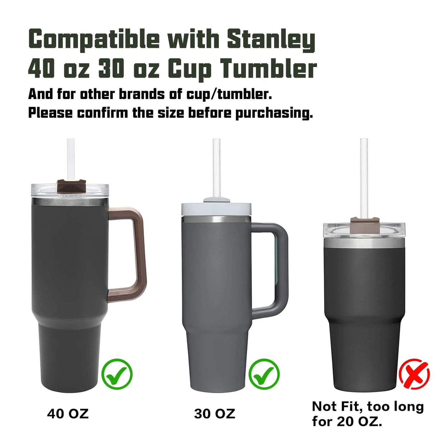 6 Pack Replacement Straws Compatible with Stanley 20 oz, 30 oz, 40 oz Cup Tumbler - Includes Cleaning Brush