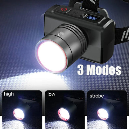 Rechargeable LED Headlamp – Super Bright Motion Sensor Front Head Light, Waterproof Outdoor Head Flashlight for Camping, Hiking & Night Work Use