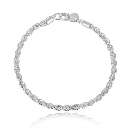 Charm 925 Sterling Silver Accessories — 4MM Rope Chain Necklace & Bracelet Set (40–60cm) for Men & Women, Fashion Wedding Gift Jewelry