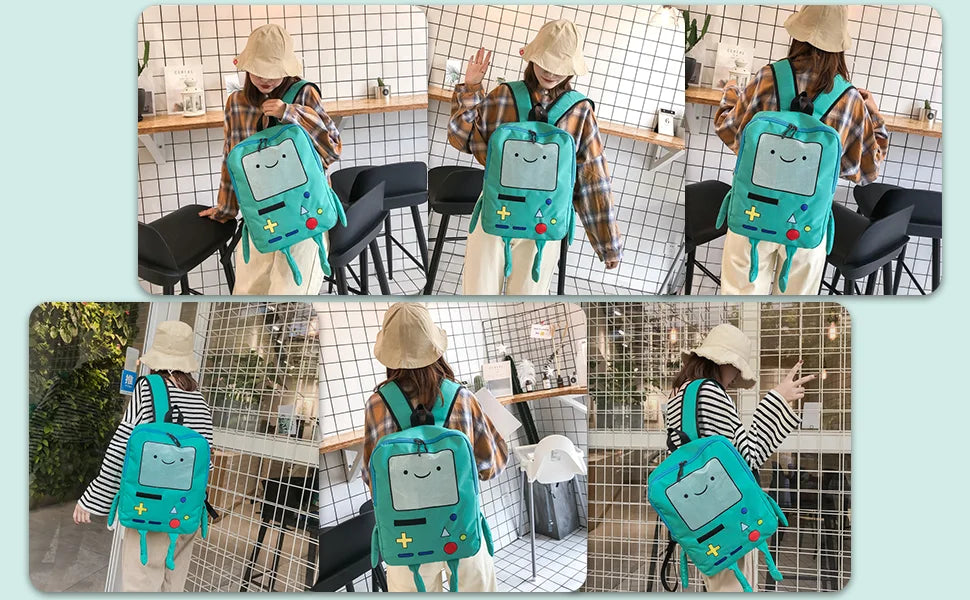 14-Inch Cute Cartoon Adventure Time Backpack — Green Anime School Bag, Lightweight & Breathable Travel Bag
