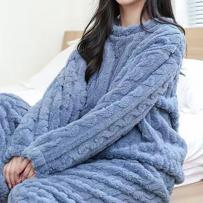 Autumn Women's 2 Piece Warm Velvet Pajama Set – Ribbed Fleece Pullover & Pants, Casual Loungewear (2023)