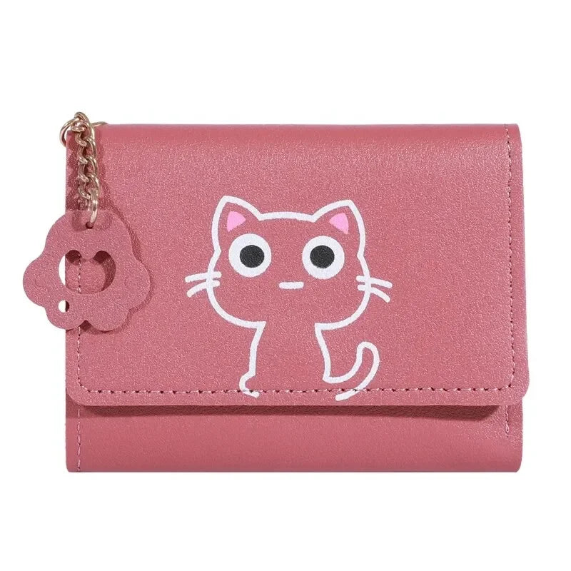 2023 New Cat-Themed Mini Wallet for Women - Cute and Fashionable Short Fold Design with Personalized Student Style