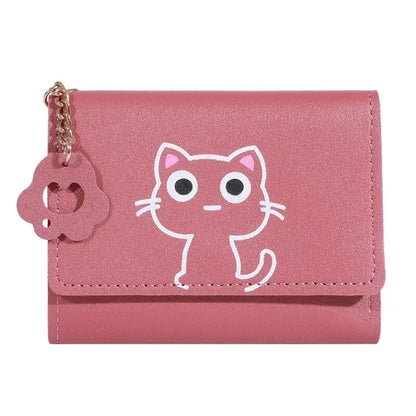 2023 New Cat-Themed Mini Wallet for Women - Cute and Fashionable Short Fold Design with Personalized Student Style