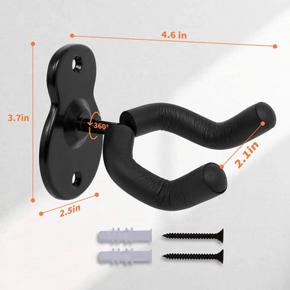 Guitar Wall Mount Hanger - Black Metal Hook for Acoustic, Electric, Bass Guitars - Wall Hook Holder