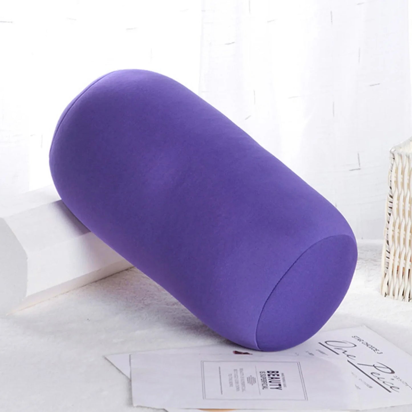 30x16cm Cylindrical Microbead Roll Pillow — Mini Back & Neck Cushion for Travel, Bed, and Home Decor