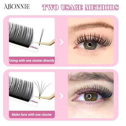 Abonnie 5D Flower Lashes | Premade Fluffy Volume Fans & Wispy Eyelash Extensions | Spikes for Full Lash Look
