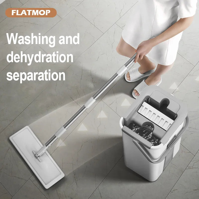 Magic Floor Mop: Squeeze Mop with Rotating Flat Bucket - Effortless Floor Cleaning Solution for Home & Housekeeping