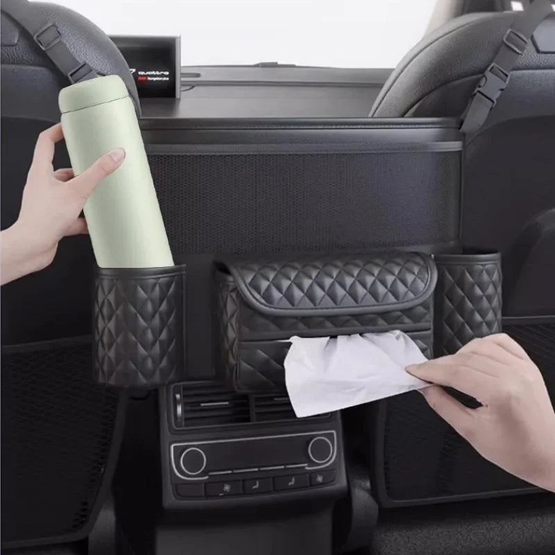 Car Seat Middle Hanger Storage Bag – Luxury Auto Handbag Holder, Tissue Pockets, and Seat Organization Bag
