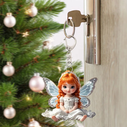 2D Acrylic Angel Baby Girl Keychain – Flat Keyring Pendant for Bags, Car, Backpack Accessories & Jewelry