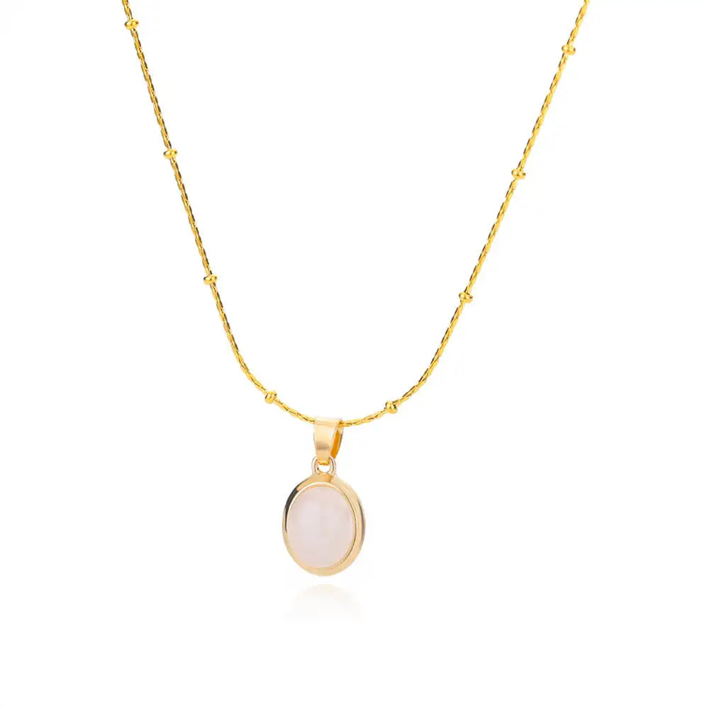 Fashion Opal Oval Necklace for Women – Gold Stainless Steel Pendant, Aesthetic Wedding Jewelry Gift