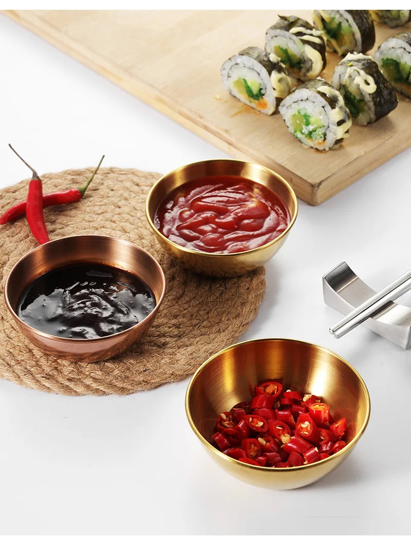 2PCS/4PCS Stainless Steel Golden Sauce Dishes – Appetizer & Seasoning Serving Tray Set for Kitchen Tableware