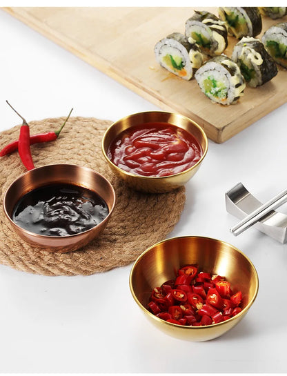 2PCS/4PCS Stainless Steel Golden Sauce Dishes – Appetizer & Seasoning Serving Tray Set for Kitchen Tableware