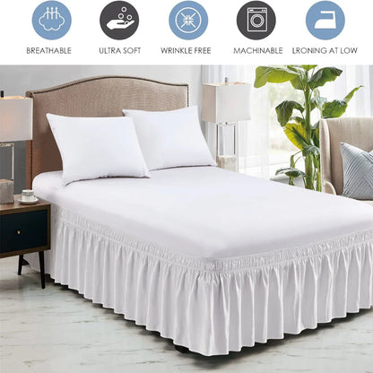 Elastic Wrap-Around Bed Skirt – Wrinkle, Fade & Shrink Resistant Dust Ruffle Easy-Fit Bedding Cover for Adjustable Beds