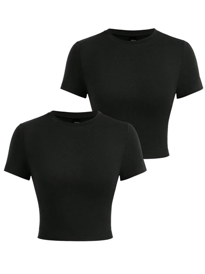 Y2K Women’s Solid Cotton Crop Top – Short Sleeve, High-Elastic O-Neck T-Shirt for Summer Streetwear & Sporty Fashion