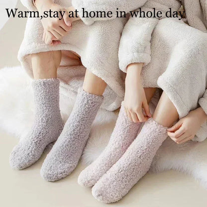 3 Pairs Unisex Plush Slipper Socks — Thick Winter Coral Fleece Cozy Mid-Calf Socks for Couples