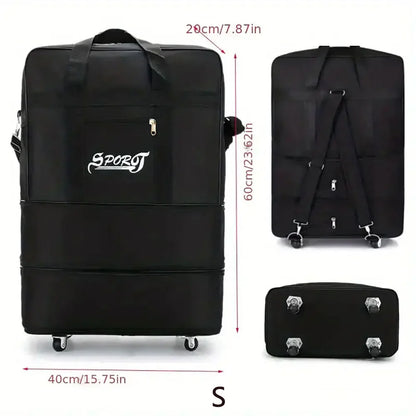 Expandable Foldable Wheeled Travel Trolley Bag – Versatile Unisex Black Luggage Suitcase for Weekend & Overnight Trips