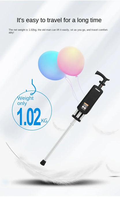Multi-Functional Non-Slip Walking Stick with Seat – One-Key Foldable Crutch Chair, Triangular Bracing Elderly Hiking Pole Walker