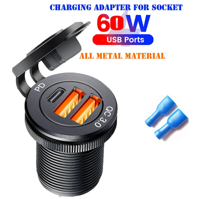 Type-C Built-in USB Car Charger Socket QC3.0 Fast Charging Aluminum Metal Power Outlet Adapter for Audi A1 A3 A4 A5 A6 A7 A8 Universal Fit
